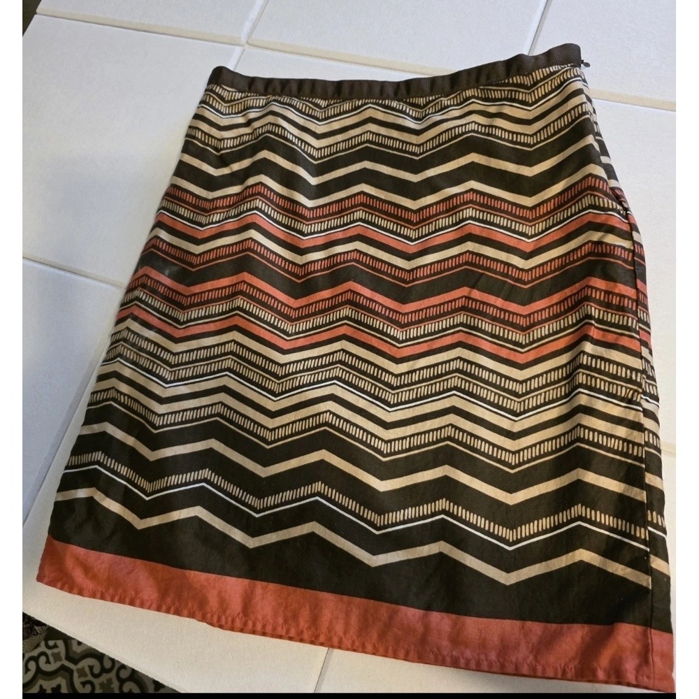 Ann‎ Taylor Loft Skirt Womans 8P Brown Tan Red Striped Lined